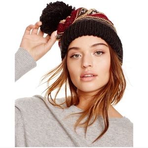 Free People Black Snow Bound Pom-pom Beanie Knit